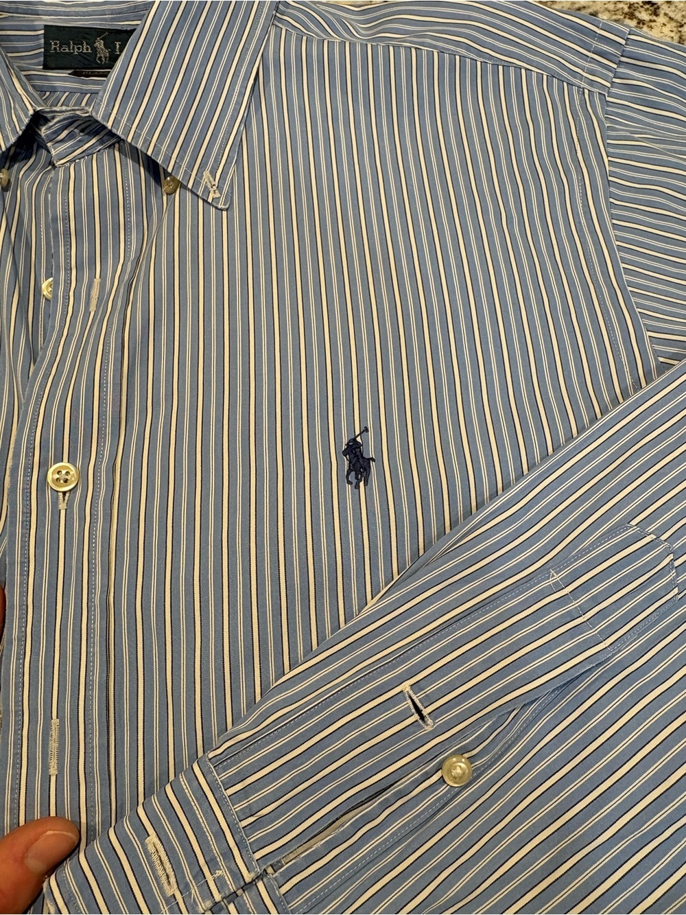 Polo by Ralph Lauren Blue and White Striped Cotton Button-Down Shirt - Picture 4 of 5